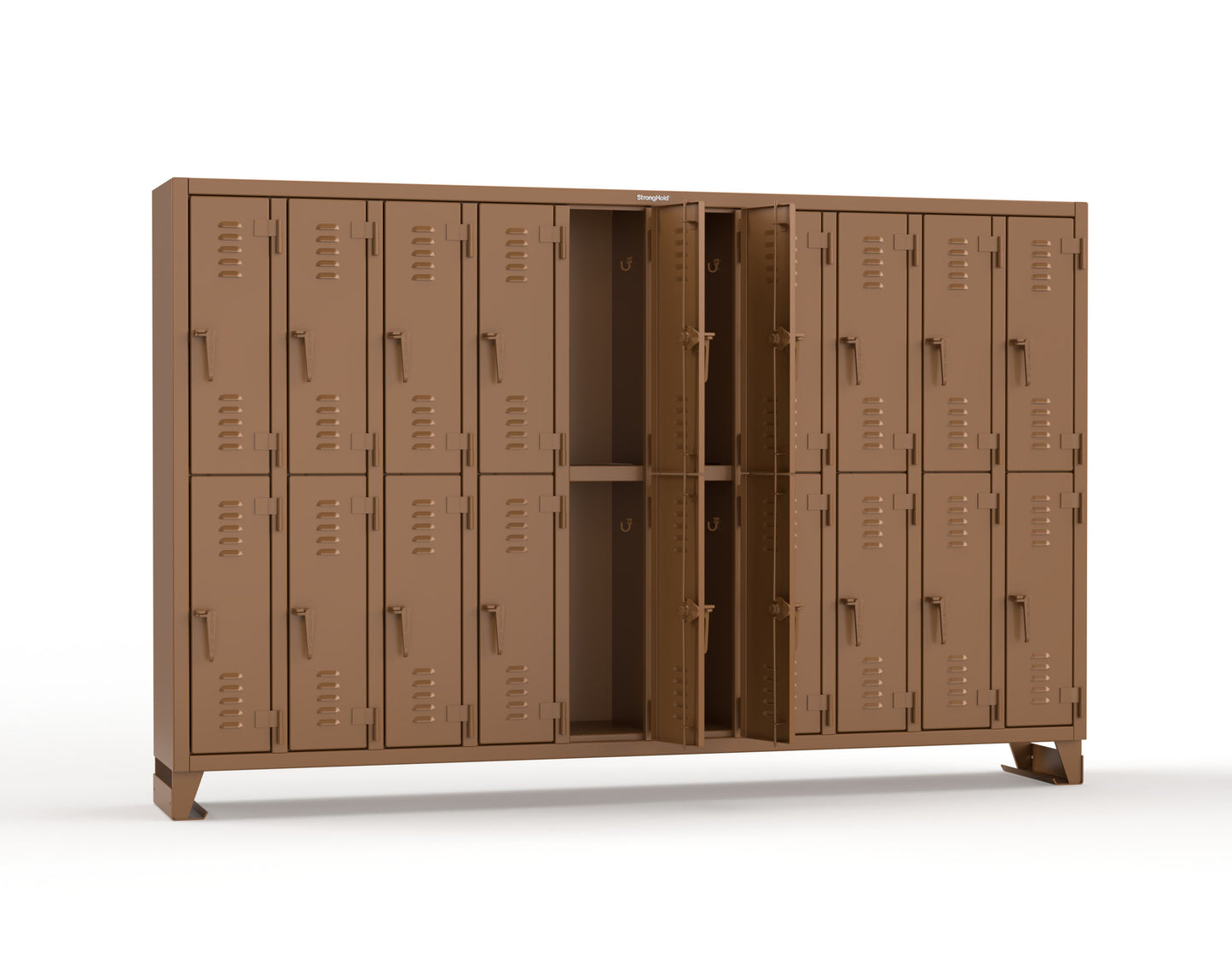 Extreme Duty 12 GA Double-Tier Locker with 20 Compartments, Louvered Doors, Coat Hooks - 122 in. W x 18in. D x 78 in. H - 106-18-2TSL-8025