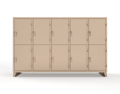 Extreme Duty 12 GA Double-Tier Locker with 10 Compartments, 15 Shelves, 20 Drawers - 122 in. W x 24in. D x 78 in. H - 106-24-2TPL-20DB-1019
