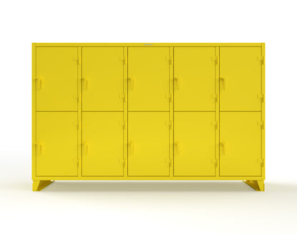 Extreme Duty 12 GA Double-Tier Locker with 10 Compartments, 15 Shelves, 20 Drawers - 122 in. W x 24in. D x 78 in. H - 106-24-2TPL-20DB-1023
