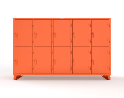 Extreme Duty 12 GA Double-Tier Locker with 10 Compartments, 15 Shelves, 20 Drawers - 122 in. W x 24in. D x 78 in. H - 106-24-2TPL-20DB-2004