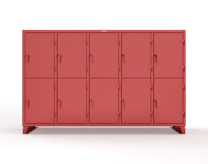 Extreme Duty 12 GA Double-Tier Locker with 10 Compartments, 15 Shelves, 20 Drawers - 122 in. W x 24in. D x 78 in. H - 106-24-2TPL-20DB-3001