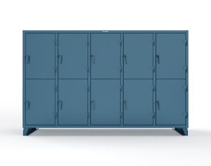 Extreme Duty 12 GA Double-Tier Locker with 10 Compartments, 15 Shelves, 20 Drawers - 122 in. W x 24in. D x 78 in. H - 106-24-2TPL-20DB-5010
