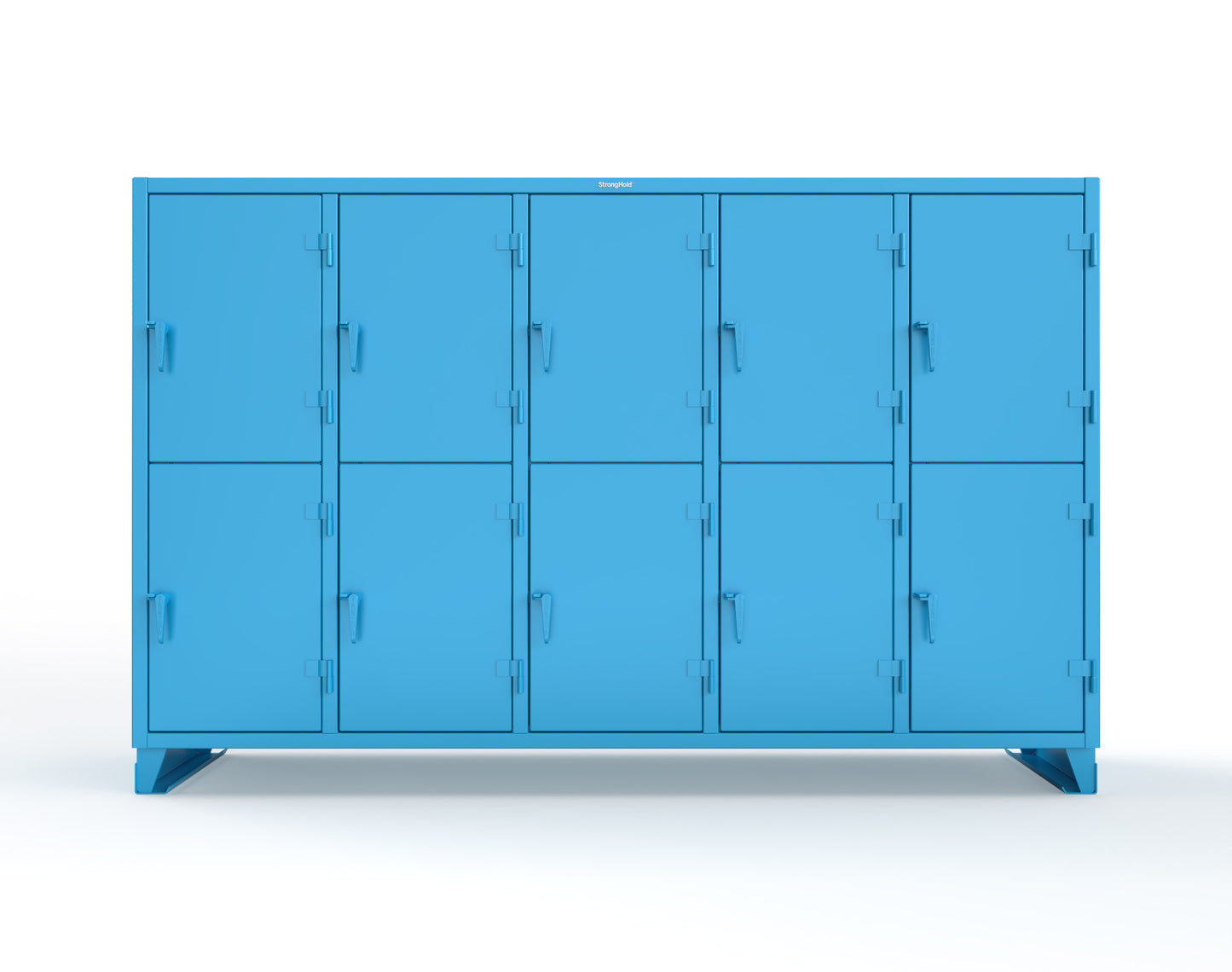 Extreme Duty 12 GA Double-Tier Locker with 10 Compartments, 15 Shelves, 20 Drawers - 122 in. W x 24in. D x 78 in. H - 106-24-2TPL-20DB-5012