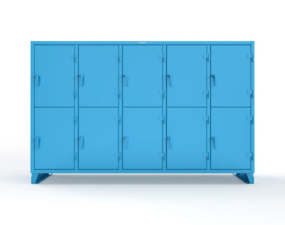 Extreme Duty 12 GA Double-Tier Locker with 10 Compartments, 15 Shelves, 20 Drawers - 122 in. W x 24in. D x 78 in. H - 106-24-2TPL-20DB-5012