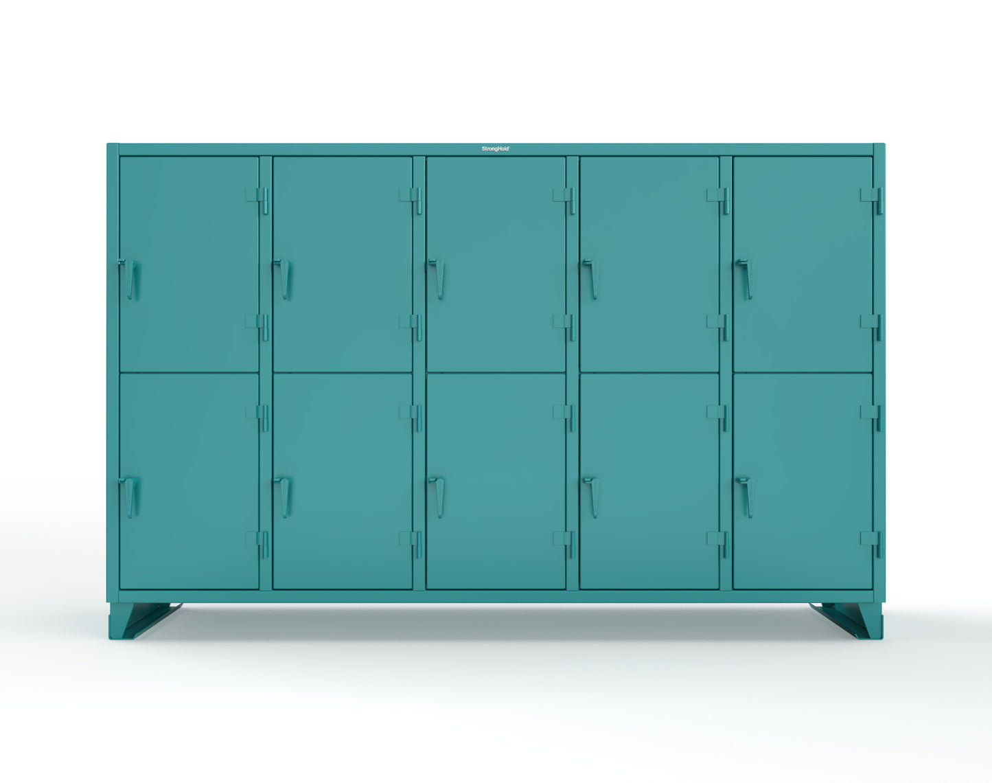 Extreme Duty 12 GA Double-Tier Locker with 10 Compartments, 15 Shelves, 20 Drawers - 122 in. W x 24in. D x 78 in. H - 106-24-2TPL-20DB-5021