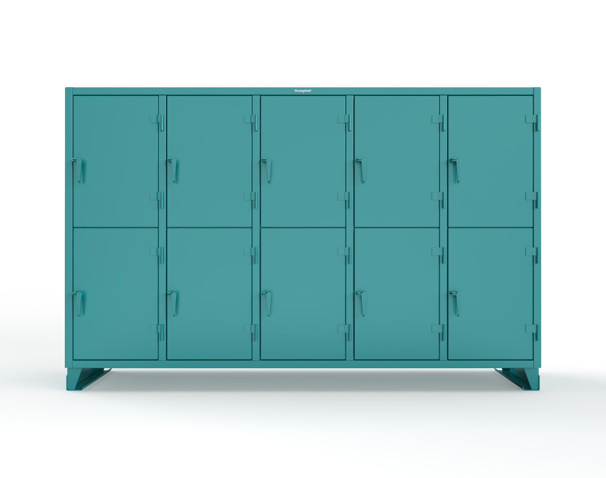 Extreme Duty 12 GA Double-Tier Locker with 10 Compartments, 15 Shelves, 20 Drawers - 122 in. W x 24in. D x 78 in. H - 106-24-2TPL-20DB-5021