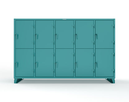 Extreme Duty 12 GA Double-Tier Locker with 10 Compartments, 15 Shelves, 20 Drawers - 122 in. W x 24in. D x 78 in. H - 106-24-2TPL-20DB-5021