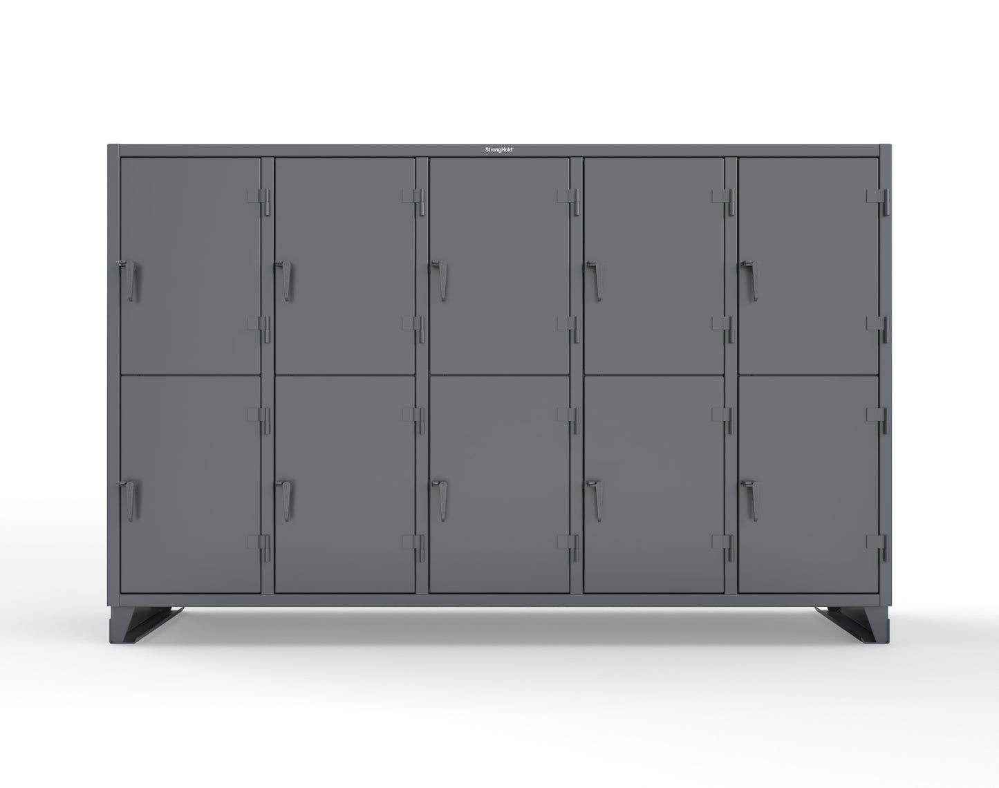 Extreme Duty 12 GA Double-Tier Locker with 10 Compartments, 15 Shelves, 20 Drawers - 122 in. W x 24in. D x 78 in. H - 106-24-2TPL-20DB-7024