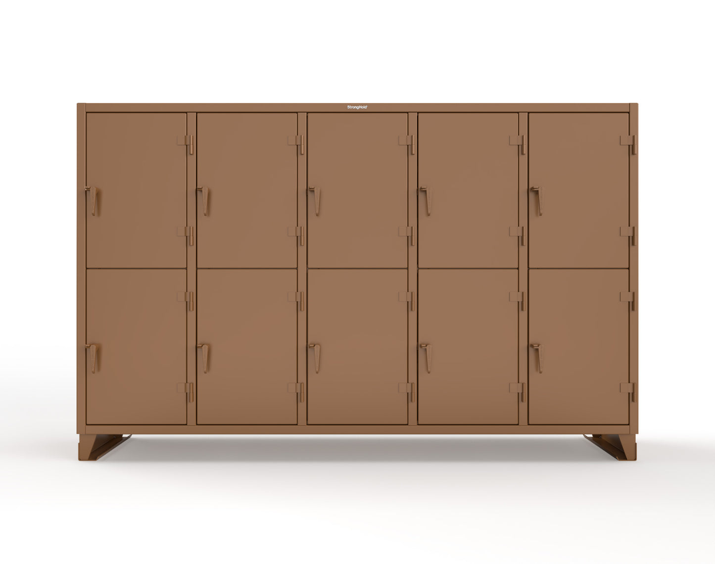 Extreme Duty 12 GA Double-Tier Locker with 10 Compartments, 15 Shelves, 20 Drawers - 122 in. W x 24in. D x 78 in. H - 106-24-2TPL-20DB-8025