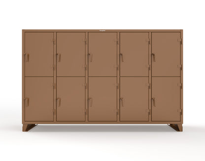 Extreme Duty 12 GA Double-Tier Locker with 10 Compartments, 15 Shelves, 20 Drawers - 122 in. W x 24in. D x 78 in. H - 106-24-2TPL-20DB-8025