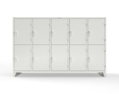 Extreme Duty 12 GA Double-Tier Locker with 10 Compartments, 15 Shelves, 20 Drawers - 122 in. W x 24in. D x 78 in. H - 106-24-2TPL-20DB-9003