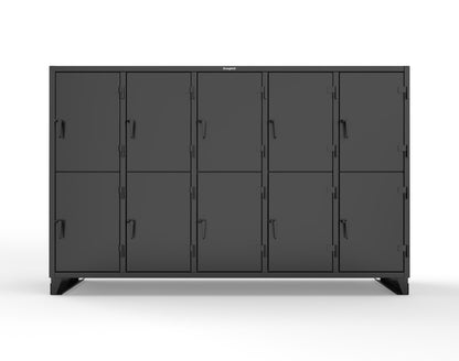 Extreme Duty 12 GA Double-Tier Locker with 10 Compartments, 15 Shelves, 20 Drawers - 122 in. W x 24in. D x 78 in. H - 106-24-2TPL-20DB-9005