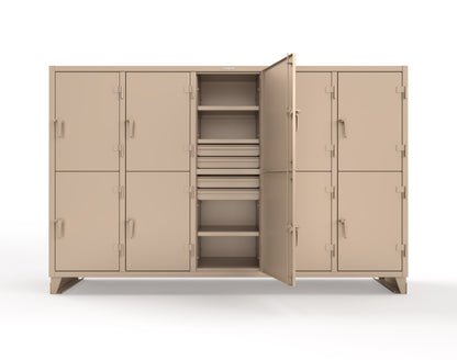 Extreme Duty 12 GA Double-Tier Locker with 10 Compartments, 15 Shelves, 20 Drawers - 122 in. W x 24in. D x 78 in. H - 106-24-2TPL-20DB-1019