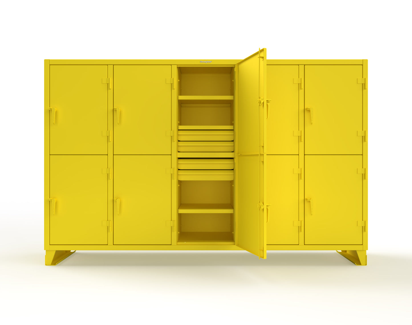 Extreme Duty 12 GA Double-Tier Locker with 10 Compartments, 15 Shelves, 20 Drawers - 122 in. W x 24in. D x 78 in. H - 106-24-2TPL-20DB-1023