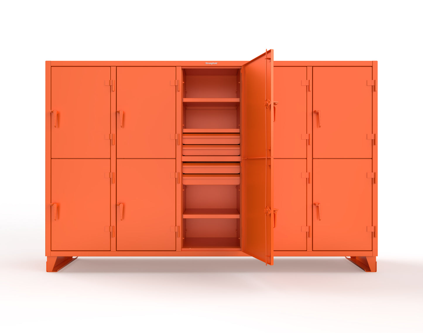 Extreme Duty 12 GA Double-Tier Locker with 10 Compartments, 15 Shelves, 20 Drawers - 122 in. W x 24in. D x 78 in. H - 106-24-2TPL-20DB-2004