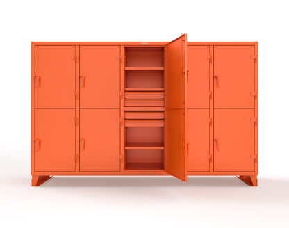 Extreme Duty 12 GA Double-Tier Locker with 10 Compartments, 15 Shelves, 20 Drawers - 122 in. W x 24in. D x 78 in. H - 106-24-2TPL-20DB-2004