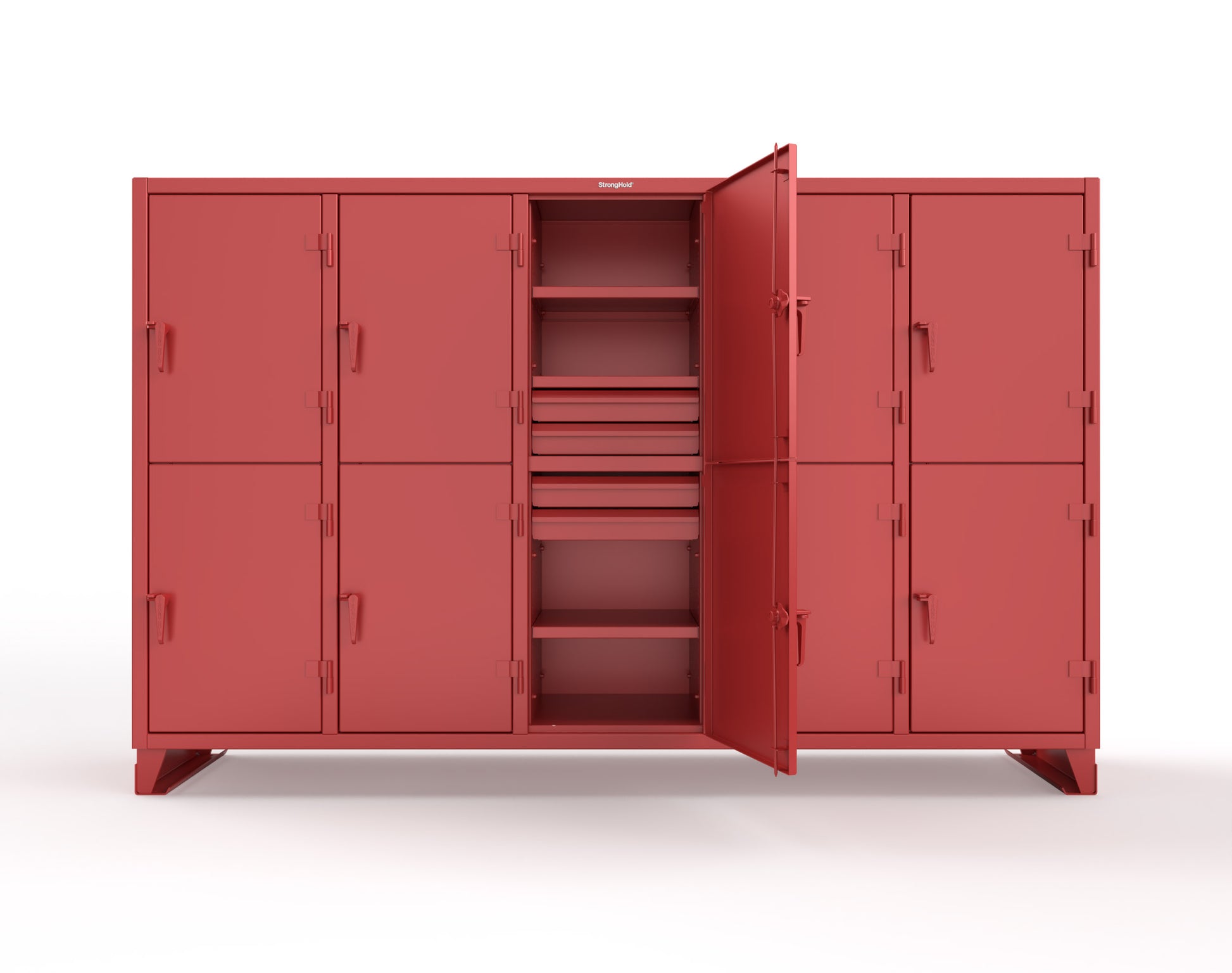 Extreme Duty 12 GA Double-Tier Locker with 10 Compartments, 15 Shelves, 20 Drawers - 122 in. W x 24in. D x 78 in. H - 106-24-2TPL-20DB-3001