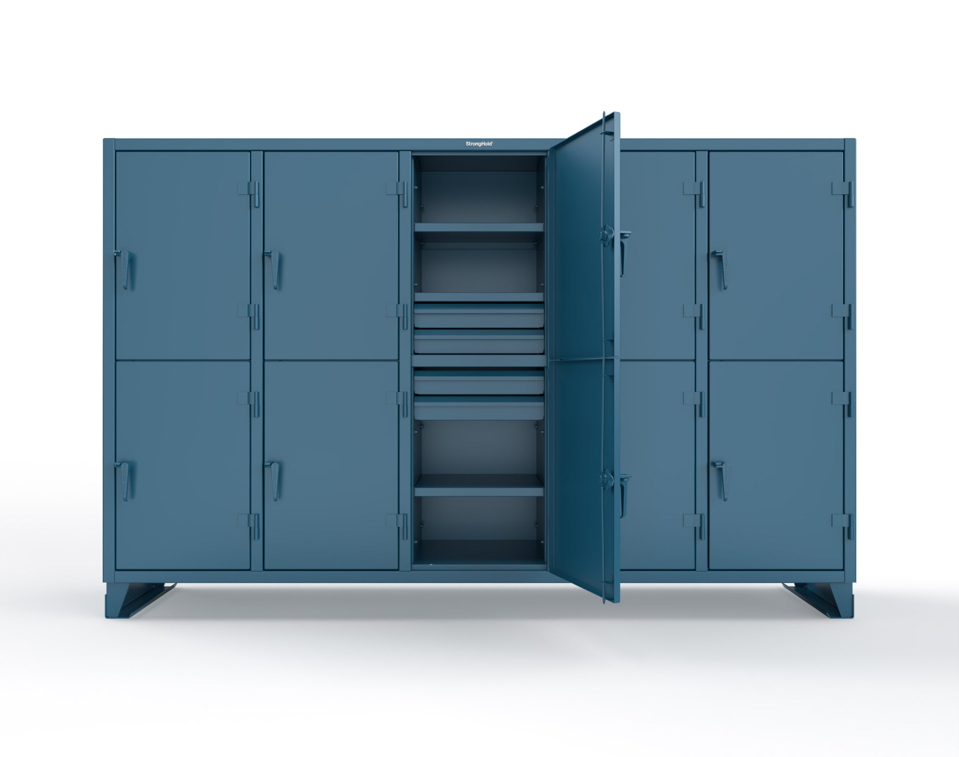 Extreme Duty 12 GA Double-Tier Locker with 10 Compartments, 15 Shelves, 20 Drawers - 122 in. W x 24in. D x 78 in. H - 106-24-2TPL-20DB-5010