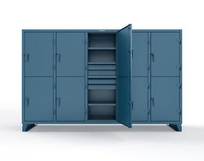 Extreme Duty 12 GA Double-Tier Locker with 10 Compartments, 15 Shelves, 20 Drawers - 122 in. W x 24in. D x 78 in. H - 106-24-2TPL-20DB-5010