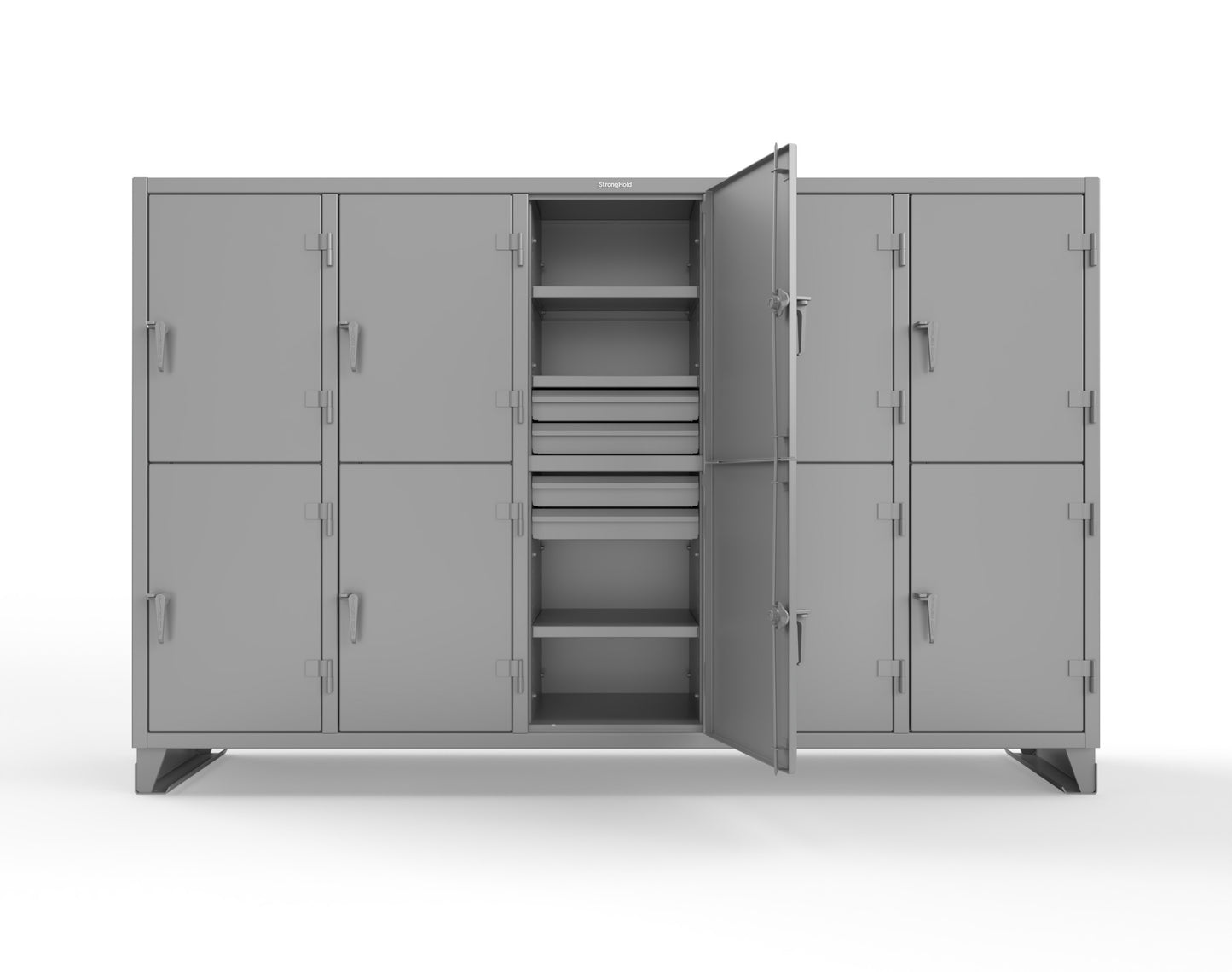 Extreme Duty 12 GA Double-Tier Locker with 10 Compartments, 15 Shelves, 20 Drawers - 122 in. W x 24in. D x 78 in. H - 106-24-2TPL-20DB-7037
