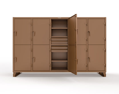 Extreme Duty 12 GA Double-Tier Locker with 10 Compartments, 15 Shelves, 20 Drawers - 122 in. W x 24in. D x 78 in. H - 106-24-2TPL-20DB-8025