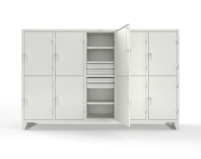 Extreme Duty 12 GA Double-Tier Locker with 10 Compartments, 15 Shelves, 20 Drawers - 122 in. W x 24in. D x 78 in. H - 106-24-2TPL-20DB-9003