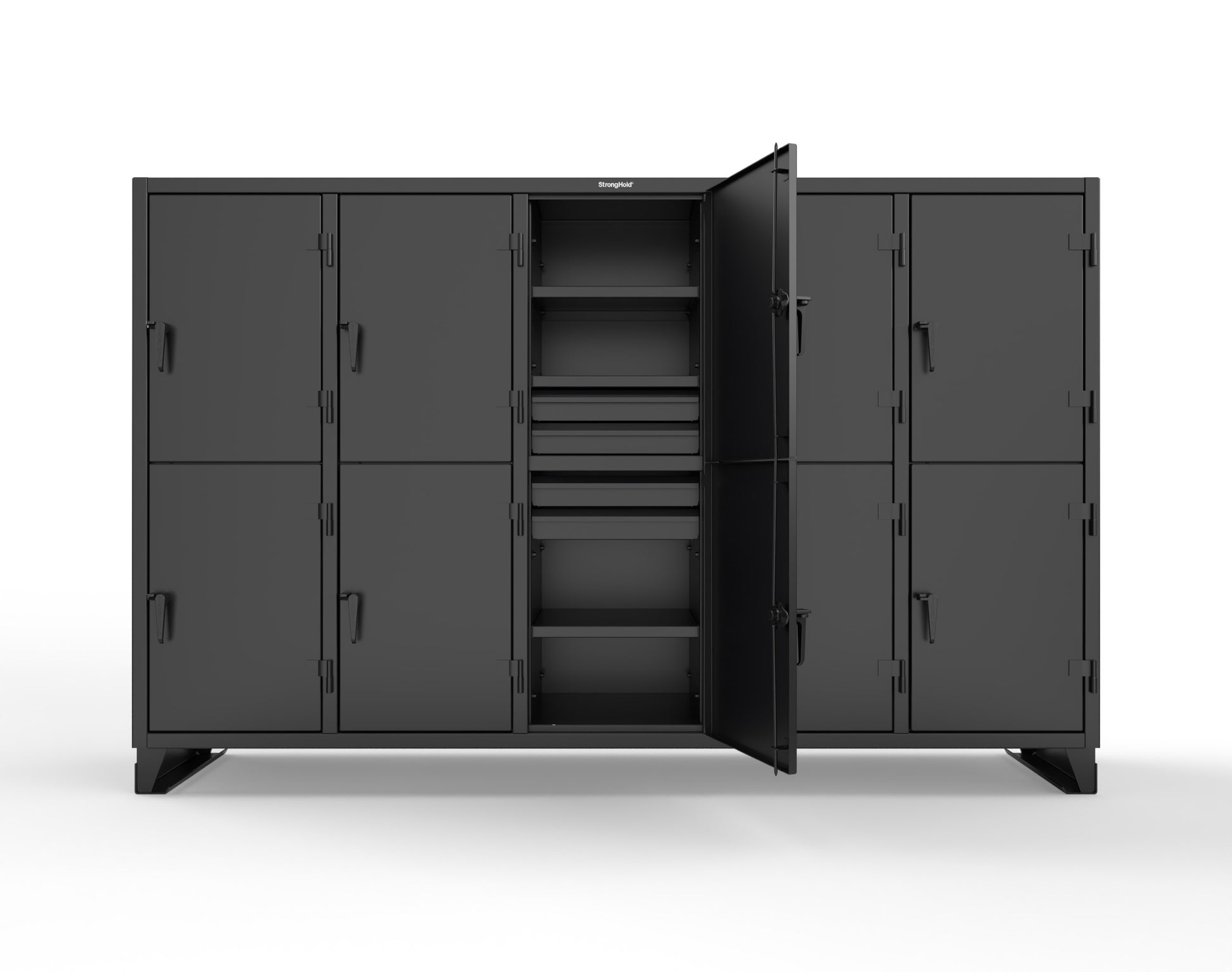 Extreme Duty 12 GA Double-Tier Locker with 10 Compartments, 15 Shelves, 20 Drawers - 122 in. W x 24in. D x 78 in. H - 106-24-2TPL-20DB-9005