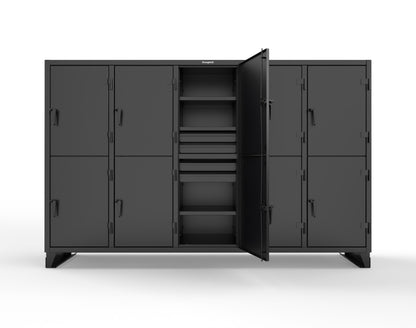Extreme Duty 12 GA Double-Tier Locker with 10 Compartments, 15 Shelves, 20 Drawers - 122 in. W x 24in. D x 78 in. H - 106-24-2TPL-20DB-9005