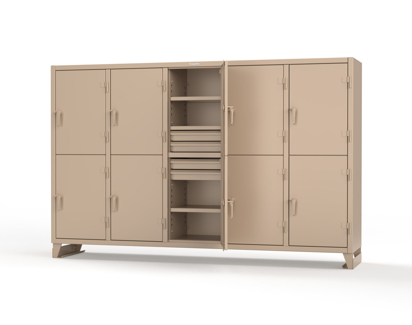 Extreme Duty 12 GA Double-Tier Locker with 10 Compartments, 15 Shelves, 20 Drawers - 122 in. W x 24in. D x 78 in. H - 106-24-2TPL-20DB-1019
