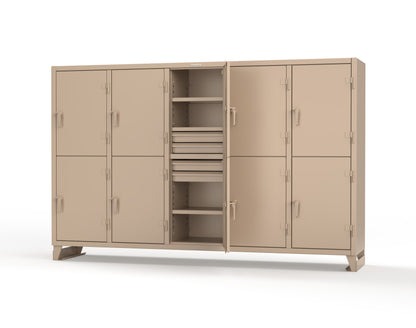 Extreme Duty 12 GA Double-Tier Locker with 10 Compartments, 15 Shelves, 20 Drawers - 122 in. W x 24in. D x 78 in. H - 106-24-2TPL-20DB-1019