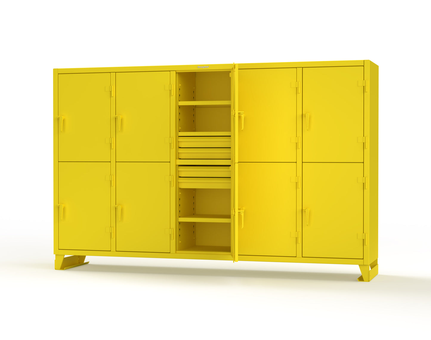 Extreme Duty 12 GA Double-Tier Locker with 10 Compartments, 15 Shelves, 20 Drawers - 122 in. W x 24in. D x 78 in. H - 106-24-2TPL-20DB-1023