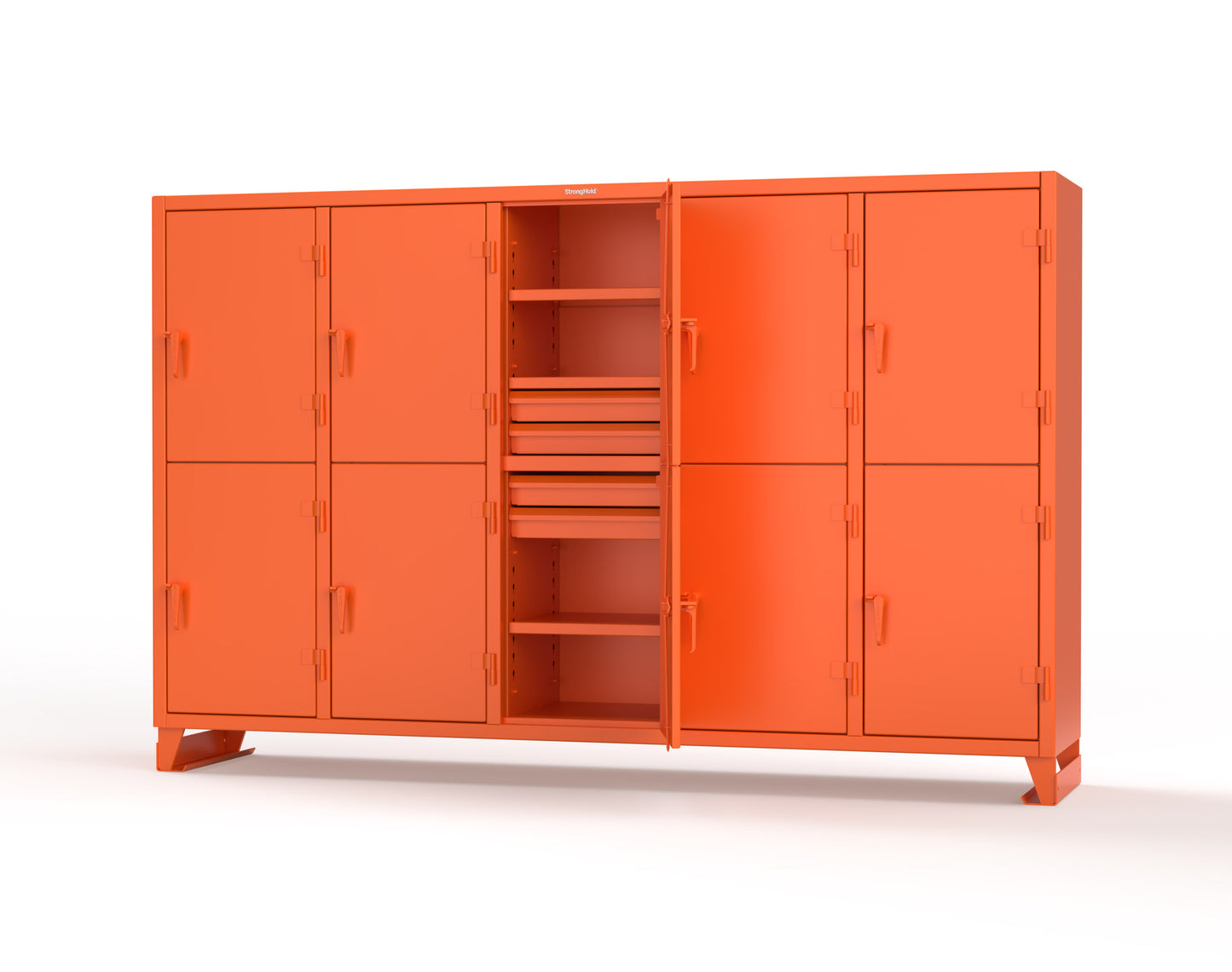Extreme Duty 12 GA Double-Tier Locker with 10 Compartments, 15 Shelves, 20 Drawers - 122 in. W x 24in. D x 78 in. H - 106-24-2TPL-20DB-2004