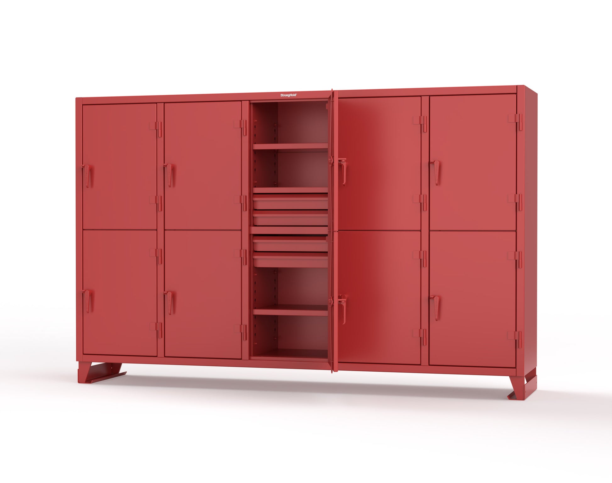 Extreme Duty 12 GA Double-Tier Locker with 10 Compartments, 15 Shelves, 20 Drawers - 122 in. W x 24in. D x 78 in. H - 106-24-2TPL-20DB-3001