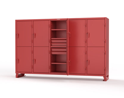 Extreme Duty 12 GA Double-Tier Locker with 10 Compartments, 15 Shelves, 20 Drawers - 122 in. W x 24in. D x 78 in. H - 106-24-2TPL-20DB-3001