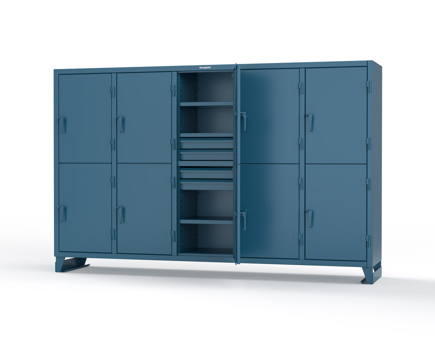 Extreme Duty 12 GA Double-Tier Locker with 10 Compartments, 15 Shelves, 20 Drawers - 122 in. W x 24in. D x 78 in. H - 106-24-2TPL-20DB-5010