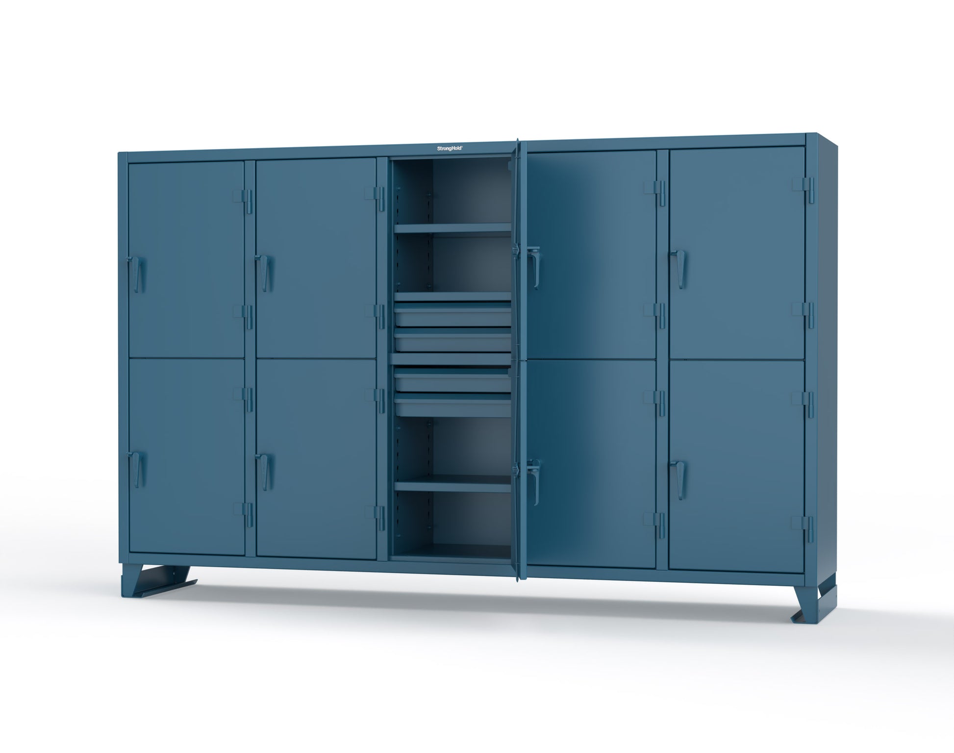 Extreme Duty 12 GA Double-Tier Locker with 10 Compartments, 15 Shelves, 20 Drawers - 122 in. W x 24in. D x 78 in. H - 106-24-2TPL-20DB-5010
