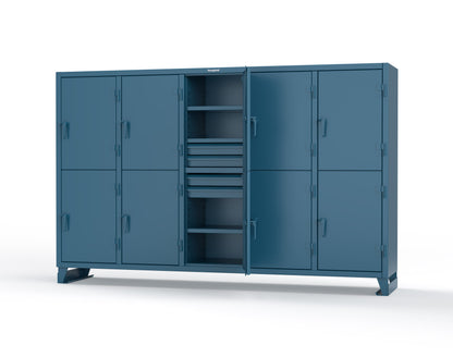 Extreme Duty 12 GA Double-Tier Locker with 10 Compartments, 15 Shelves, 20 Drawers - 122 in. W x 24in. D x 78 in. H - 106-24-2TPL-20DB-5010