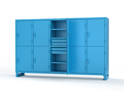 Extreme Duty 12 GA Double-Tier Locker with 10 Compartments, 15 Shelves, 20 Drawers - 122 in. W x 24in. D x 78 in. H - 106-24-2TPL-20DB-5012