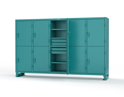 Extreme Duty 12 GA Double-Tier Locker with 10 Compartments, 15 Shelves, 20 Drawers - 122 in. W x 24in. D x 78 in. H - 106-24-2TPL-20DB-5021