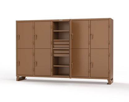 Extreme Duty 12 GA Double-Tier Locker with 10 Compartments, 15 Shelves, 20 Drawers - 122 in. W x 24in. D x 78 in. H - 106-24-2TPL-20DB-8025
