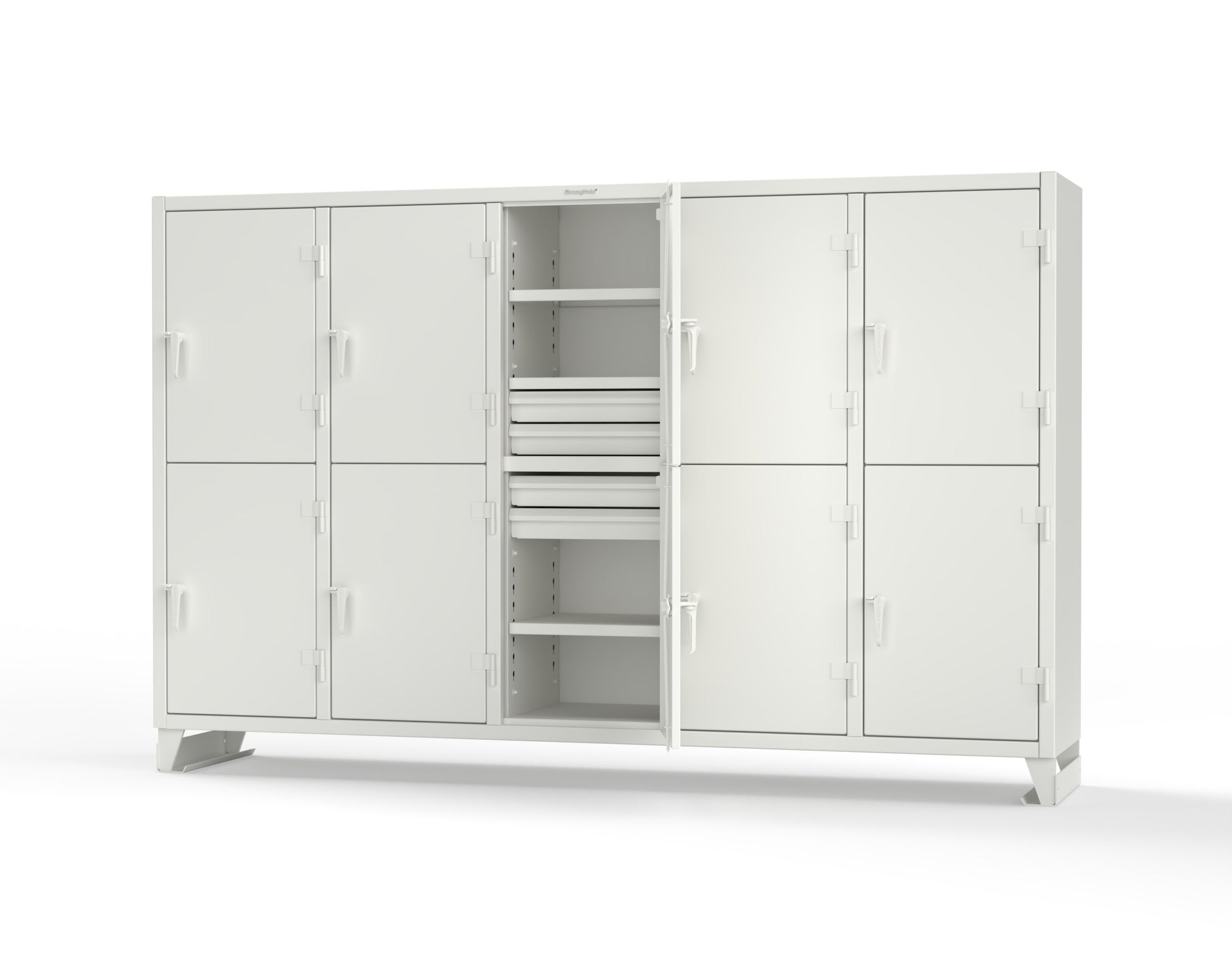 Extreme Duty 12 GA Double-Tier Locker with 10 Compartments, 15 Shelves, 20 Drawers - 122 in. W x 24in. D x 78 in. H - 106-24-2TPL-20DB-9003