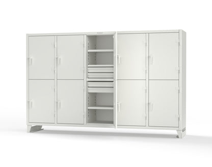 Extreme Duty 12 GA Double-Tier Locker with 10 Compartments, 15 Shelves, 20 Drawers - 122 in. W x 24in. D x 78 in. H - 106-24-2TPL-20DB-9003