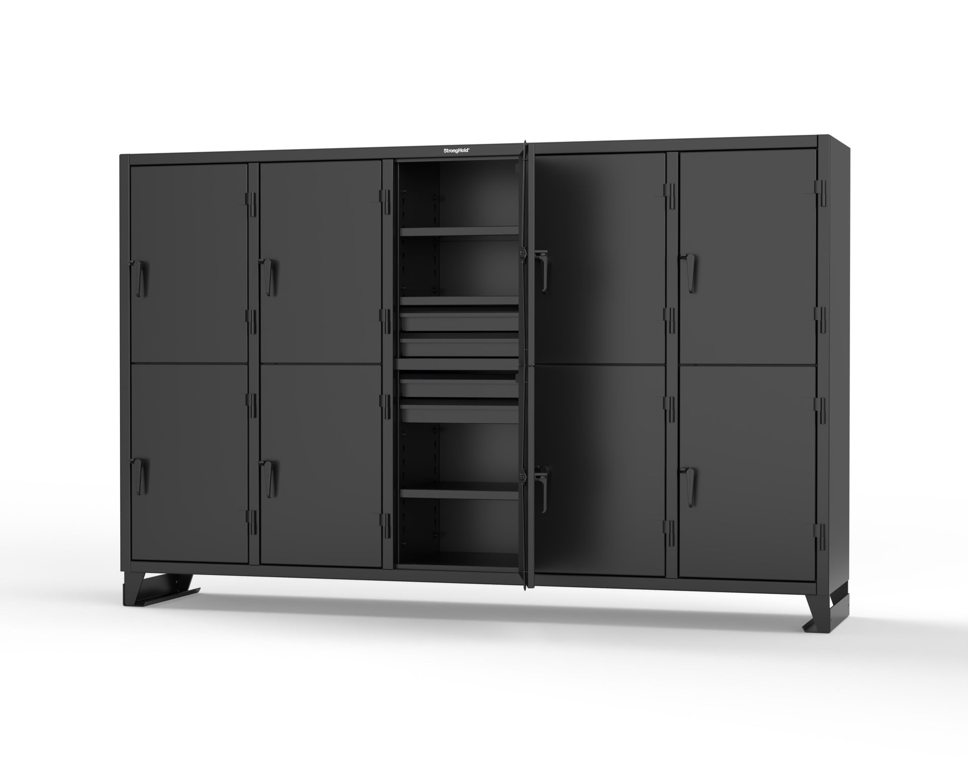 Extreme Duty 12 GA Double-Tier Locker with 10 Compartments, 15 Shelves, 20 Drawers - 122 in. W x 24in. D x 78 in. H - 106-24-2TPL-20DB-9005