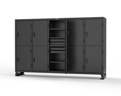 Extreme Duty 12 GA Double-Tier Locker with 10 Compartments, 15 Shelves, 20 Drawers - 122 in. W x 24in. D x 78 in. H - 106-24-2TPL-20DB-9005