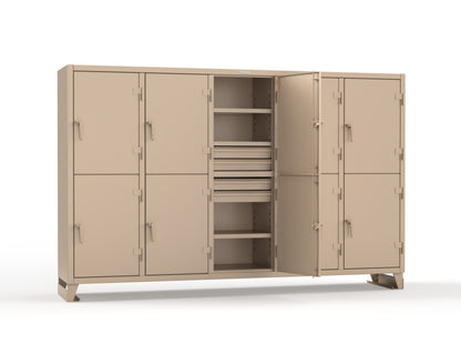 Extreme Duty 12 GA Double-Tier Locker with 10 Compartments, 15 Shelves, 20 Drawers - 122 in. W x 24in. D x 78 in. H - 106-24-2TPL-20DB-1019