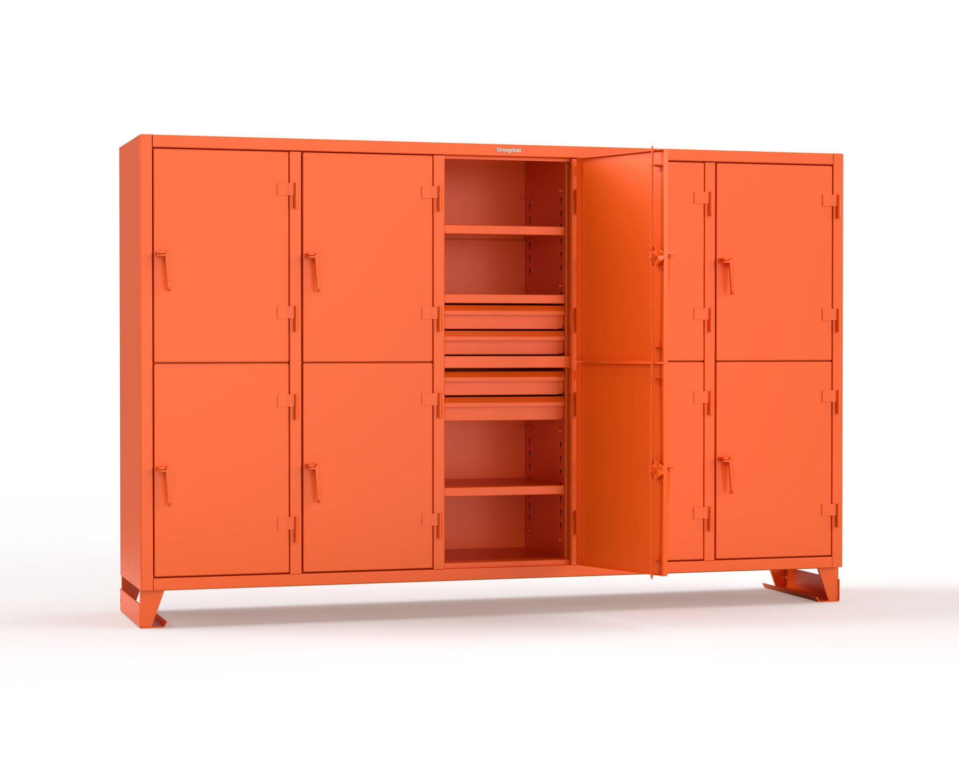 Extreme Duty 12 GA Double-Tier Locker with 10 Compartments, 15 Shelves, 20 Drawers - 122 in. W x 24in. D x 78 in. H - 106-24-2TPL-20DB-2004