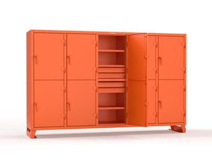 Extreme Duty 12 GA Double-Tier Locker with 10 Compartments, 15 Shelves, 20 Drawers - 122 in. W x 24in. D x 78 in. H - 106-24-2TPL-20DB-2004