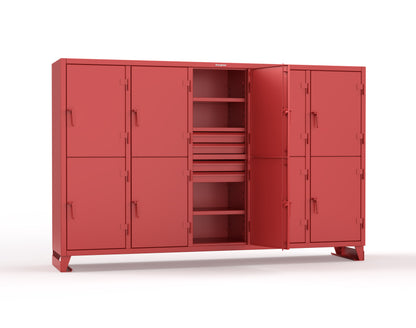 Extreme Duty 12 GA Double-Tier Locker with 10 Compartments, 15 Shelves, 20 Drawers - 122 in. W x 24in. D x 78 in. H - 106-24-2TPL-20DB-3001