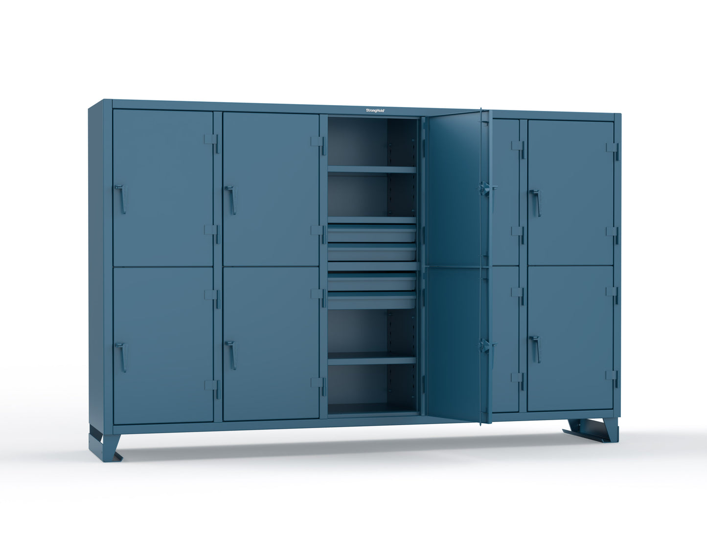 Extreme Duty 12 GA Double-Tier Locker with 10 Compartments, 15 Shelves, 20 Drawers - 122 in. W x 24in. D x 78 in. H - 106-24-2TPL-20DB-5010