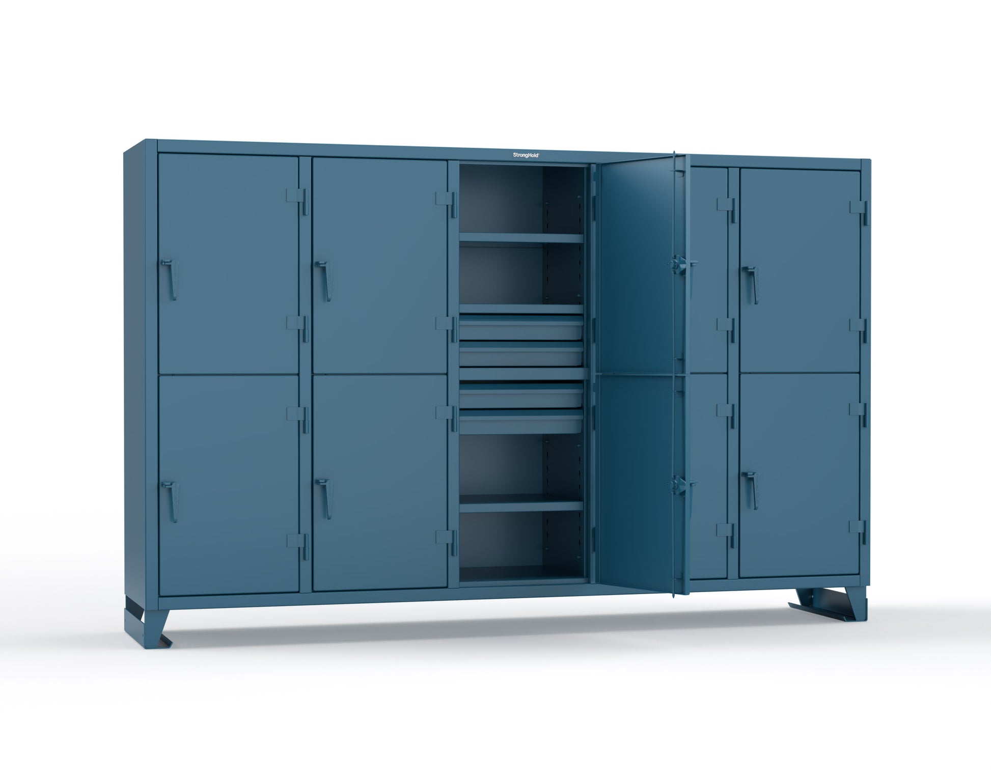 Extreme Duty 12 GA Double-Tier Locker with 10 Compartments, 15 Shelves, 20 Drawers - 122 in. W x 24in. D x 78 in. H - 106-24-2TPL-20DB-5010